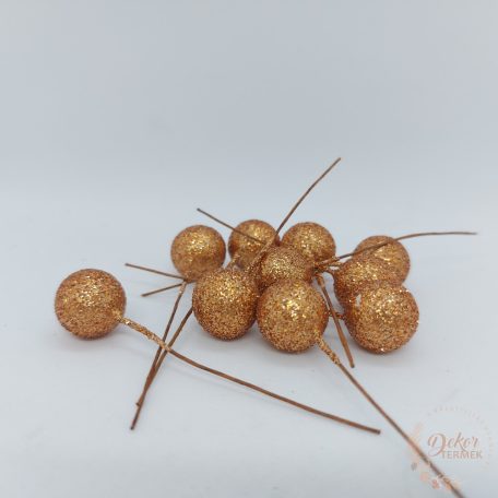 Glitteres drótos bogyó - 1,5 cm - bronz