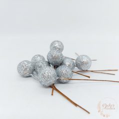 Glitteres drótos bogyó - 1,5 cm - ezüst