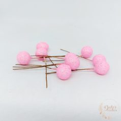 Glitteres drótos bogyó - 1,5 cm - rózsaszín
