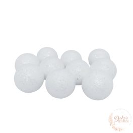 Glitteres golyó - fehér - 3 cm