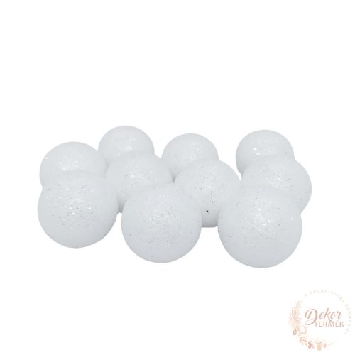 Glitteres golyó - fehér - 3 cm
