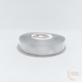 Hópehely mintás szatén szalag - 1,5 cm - szürke