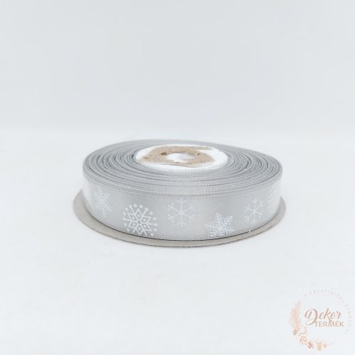 Hópehely mintás szatén szalag - 1,5 cm - szürke