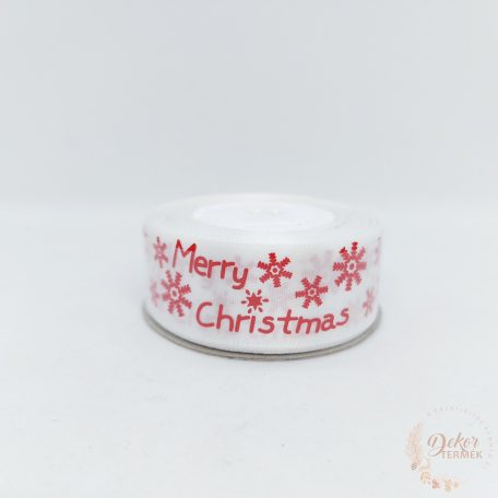 Szatén szalag Merry Christmas felirattal - 2,5 cm - fehér