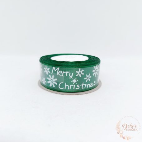 Szatén szalag Merry Christmas felirattal - 2,5 cm - zöld